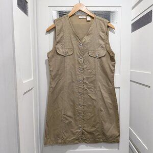 Vintage 90's Mini Dress 100% Cotton Button Tan Khaki Street Safari Outdoor